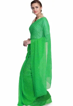 Leheriya Printed Pure Georgette Saree in Green