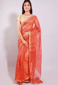 Leheriya Printed Pure Kota Silk Saree in Orange