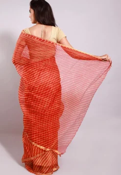 Leheriya Printed Pure Kota Silk Saree in Orange