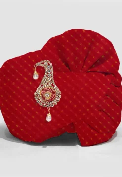 Leheriya Printed Pure Kota Silk Unisex Turban in Red