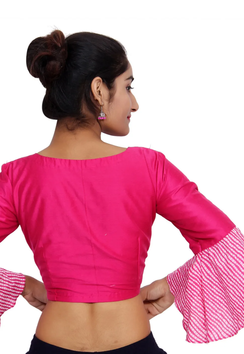 Leheriya Sleeve Cotton Silk Padded Blouse in Fuchsia
