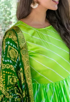 Leheriya Uppada Silk Abaya Style Suit in Light Green