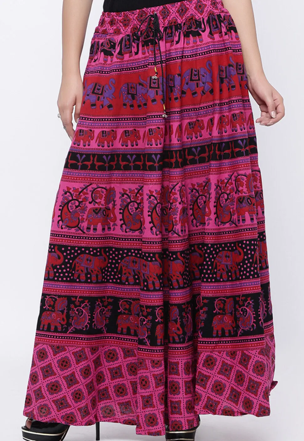 Mandala Printed Pure Cotton Skirt in Pink