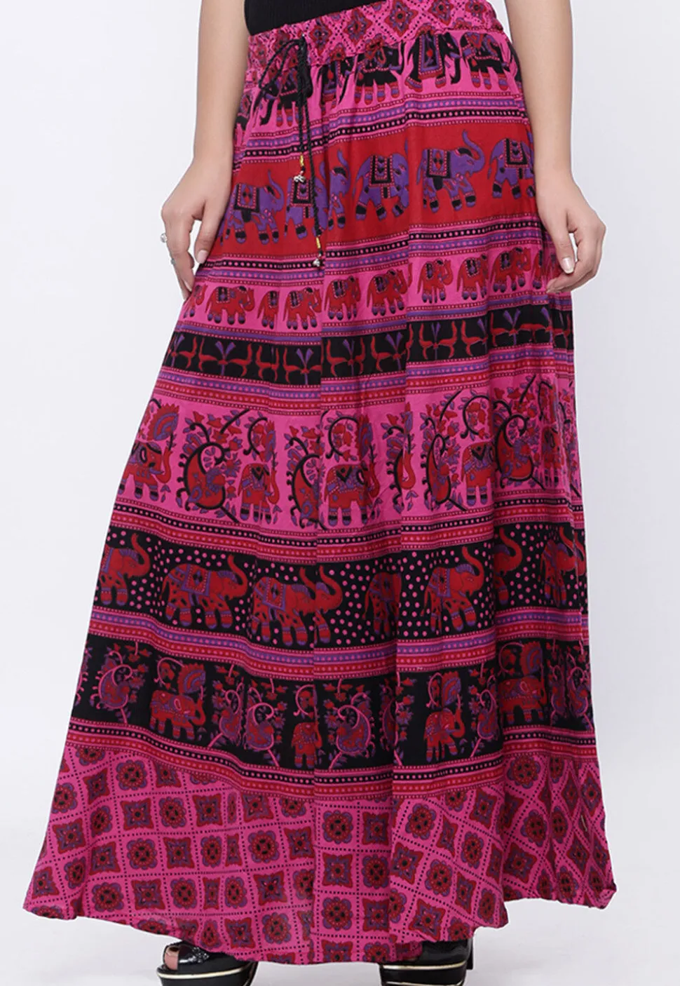 Mandala Printed Pure Cotton Skirt in Pink