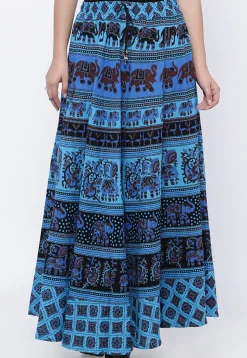 Mandala Printed Pure Cotton Skirt in Blue