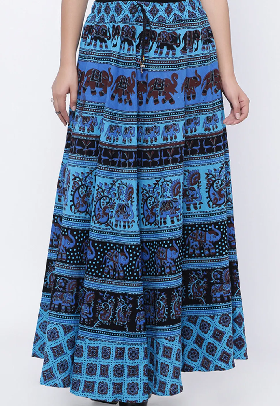 Mandala Printed Pure Cotton Skirt in Blue