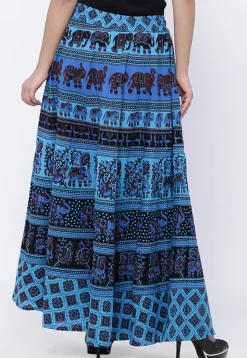 Mandala Printed Pure Cotton Skirt in Blue
