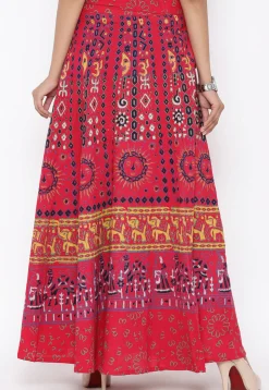 Mandala Printed Pure Cotton Wrap Around Skirt in Red