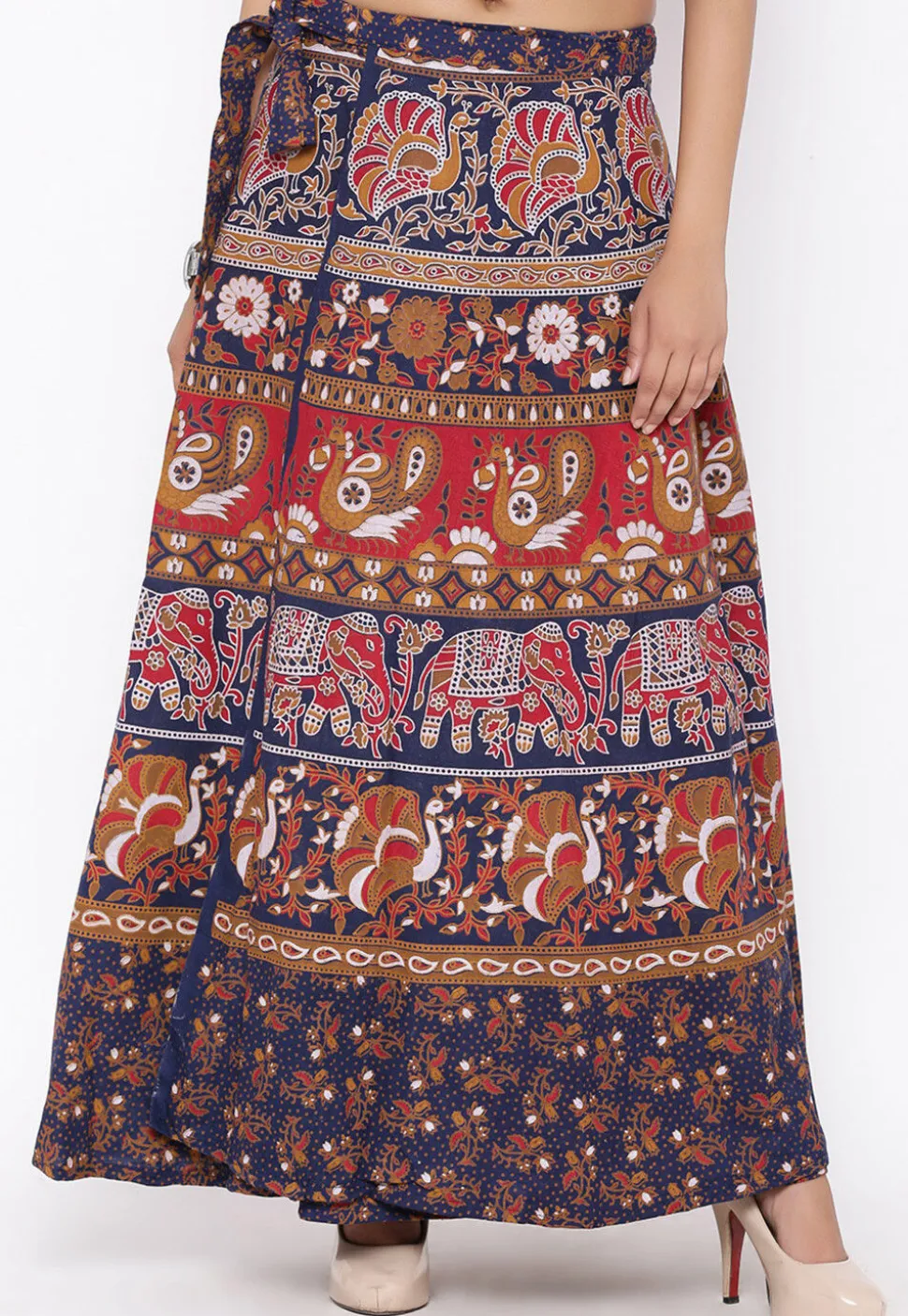 Mandala Printed Pure Cotton Wrap Around Skirt in Multicolor