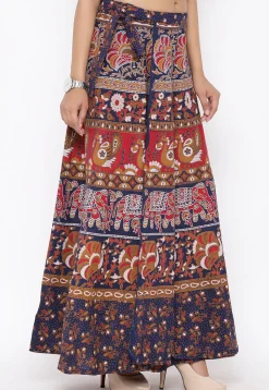 Mandala Printed Pure Cotton Wrap Around Skirt in Multicolor