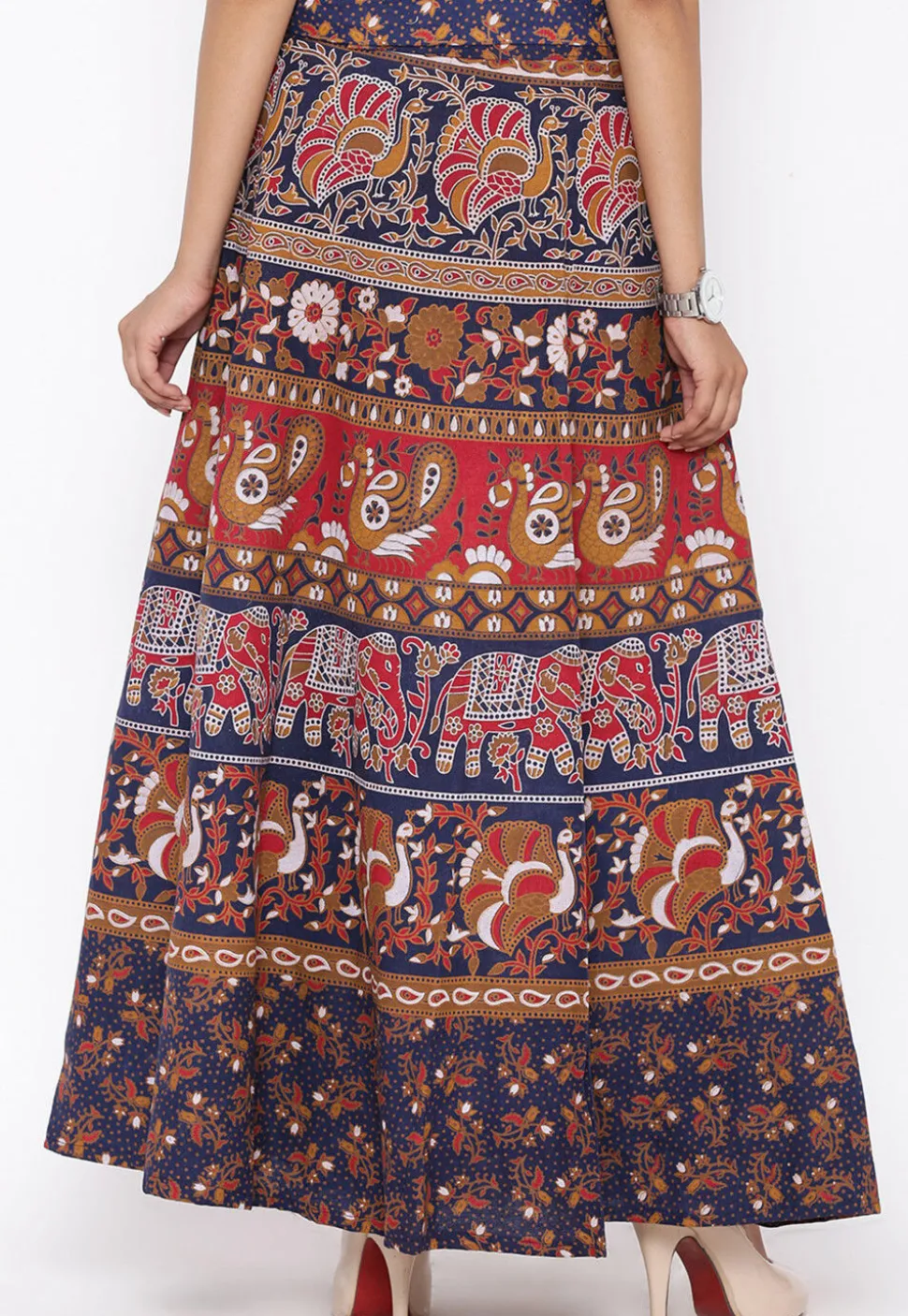 Mandala Printed Pure Cotton Wrap Around Skirt in Multicolor