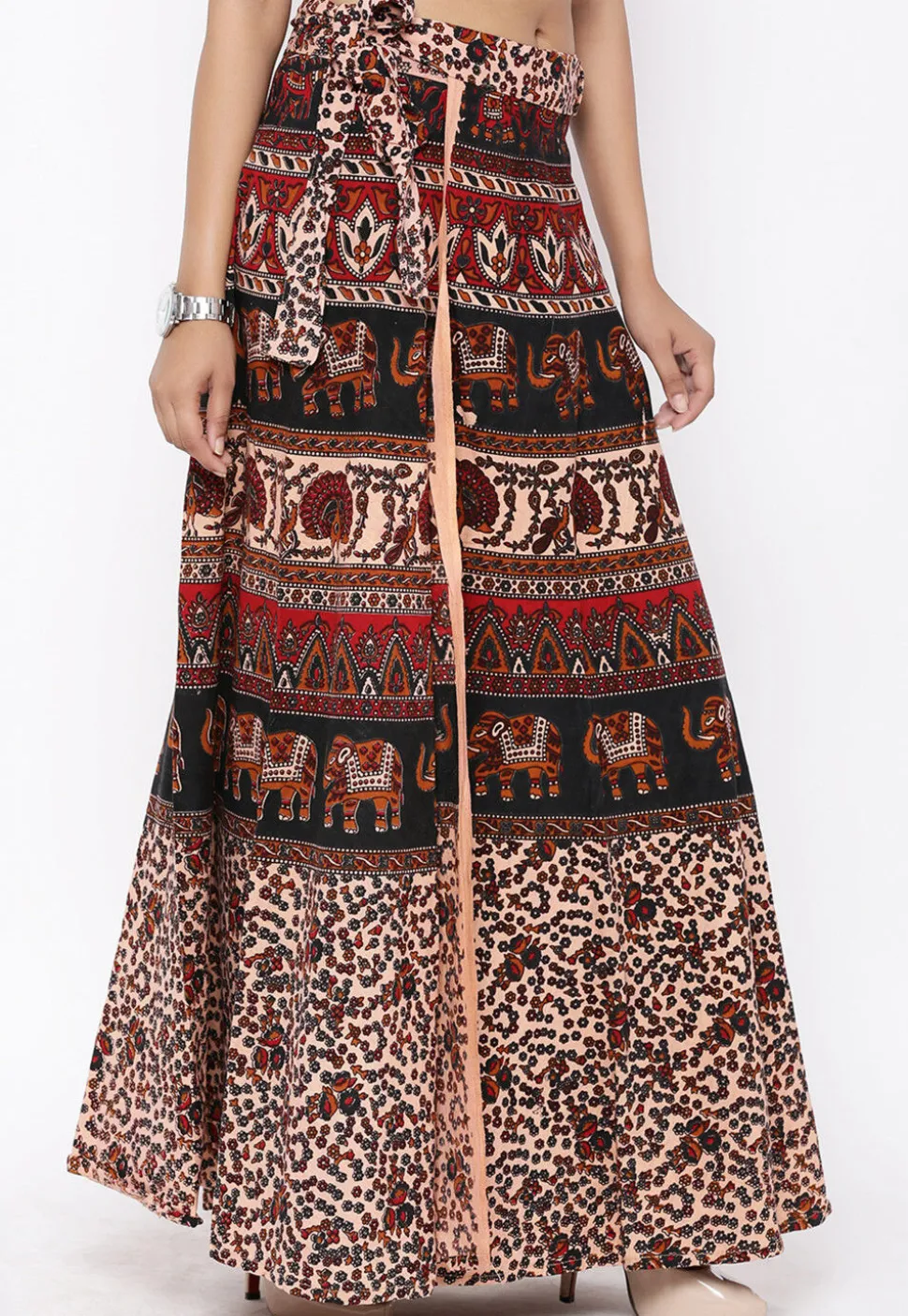 Mandala Printed Pure Cotton Wrap Around Skirt in Multicolor