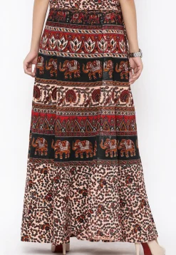 Mandala Printed Pure Cotton Wrap Around Skirt in Multicolor