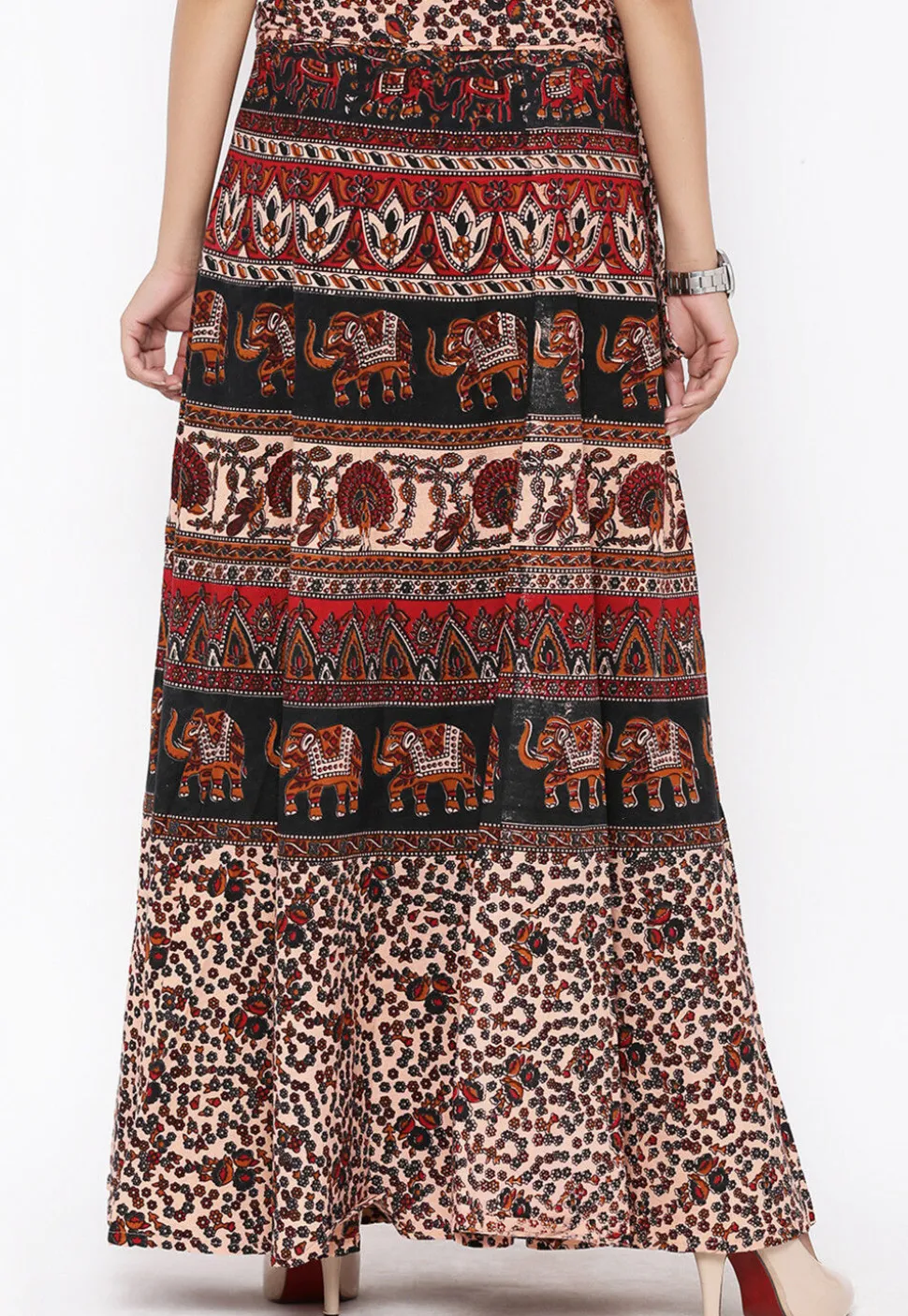 Mandala Printed Pure Cotton Wrap Around Skirt in Multicolor