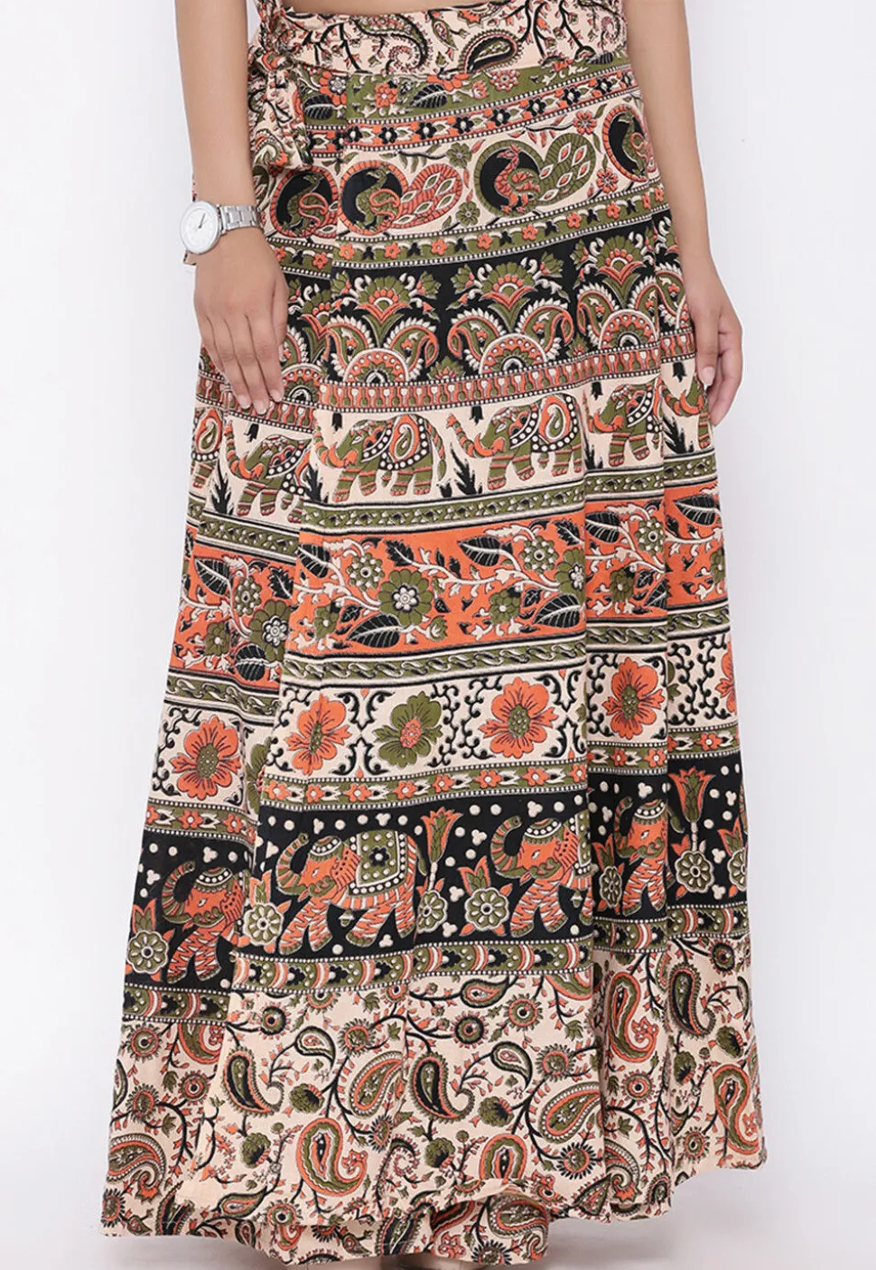Mandala Printed Pure Cotton Wrap Around Skirt in Multicolor