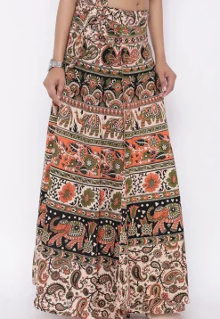 Mandala Printed Pure Cotton Wrap Around Skirt in Multicolor