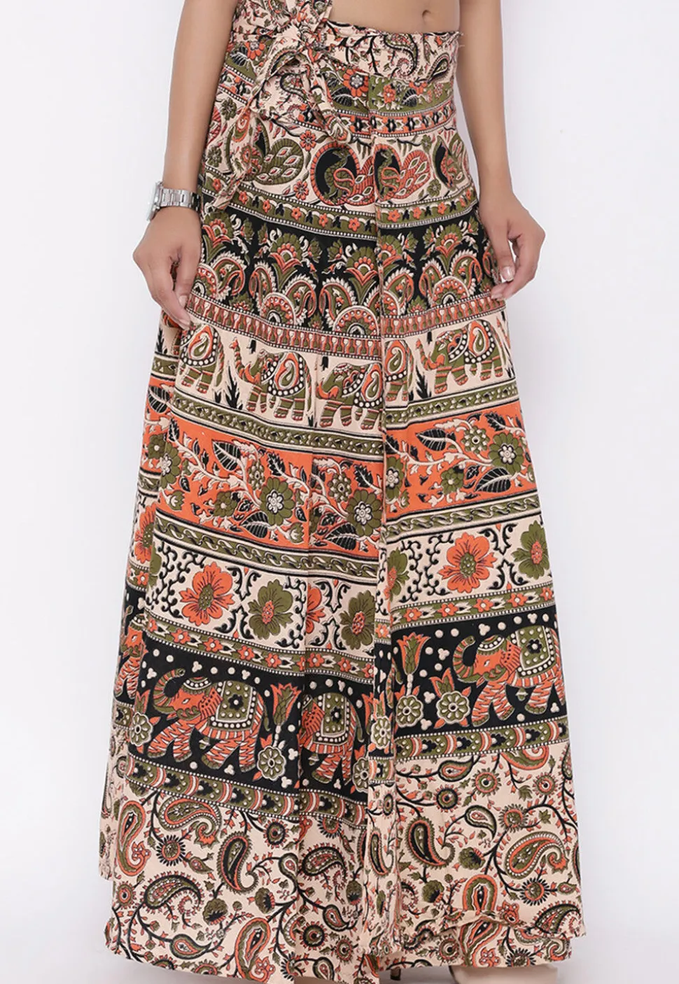 Mandala Printed Pure Cotton Wrap Around Skirt in Multicolor