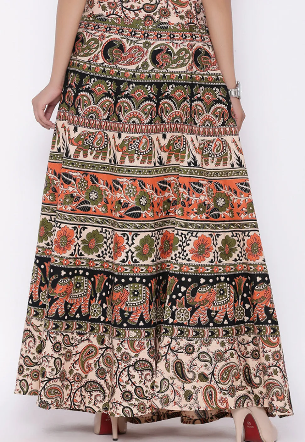 Mandala Printed Pure Cotton Wrap Around Skirt in Multicolor
