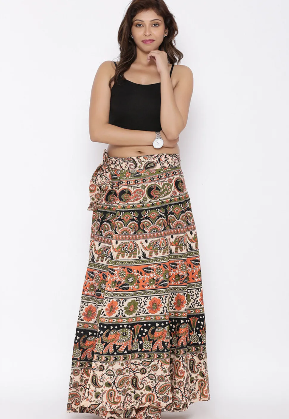 Mandala Printed Pure Cotton Wrap Around Skirt in Multicolor