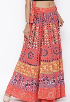 Mandala Printed Pure Cotton Wrap Around Skirt in Orange