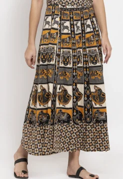 Mandala Printed Pure Cotton Wrap Around Skirt in Light Beige and Grey