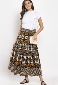 Mandala Printed Pure Cotton Wrap Around Skirt in Light Beige and Grey
