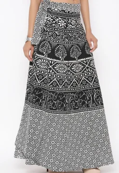 Mandala Printed Pure Cotton Wrap Around Skirt in Black