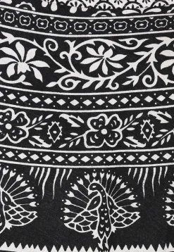 Mandala Printed Pure Cotton Wrap Around Skirt in Black