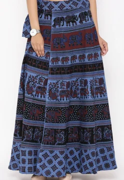 Mandala Printed Pure Cotton Wrap Around Skirt in Blue