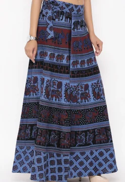 Mandala Printed Pure Cotton Wrap Around Skirt in Blue