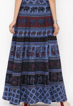 Mandala Printed Pure Cotton Wrap Around Skirt in Blue