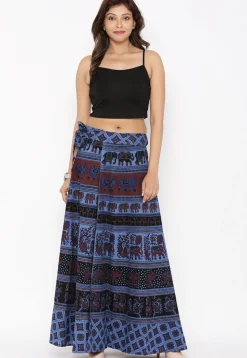 Mandala Printed Pure Cotton Wrap Around Skirt in Blue