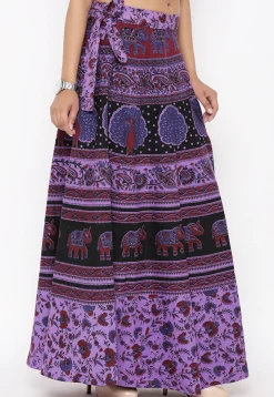 Mandala Printed Pure Cotton Wrap Around Skirt in Light Purple