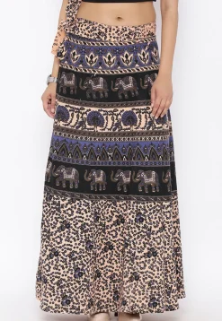 Mandala Printed Pure Cotton Wrap Around Skirt in Light Beige