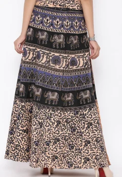 Mandala Printed Pure Cotton Wrap Around Skirt in Light Beige