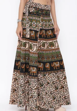 Mandala Printed Pure Cotton Wrap Around Skirt in Multicolor