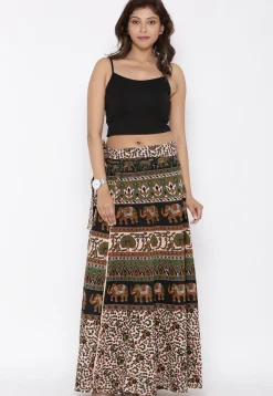 Mandala Printed Pure Cotton Wrap Around Skirt in Multicolor