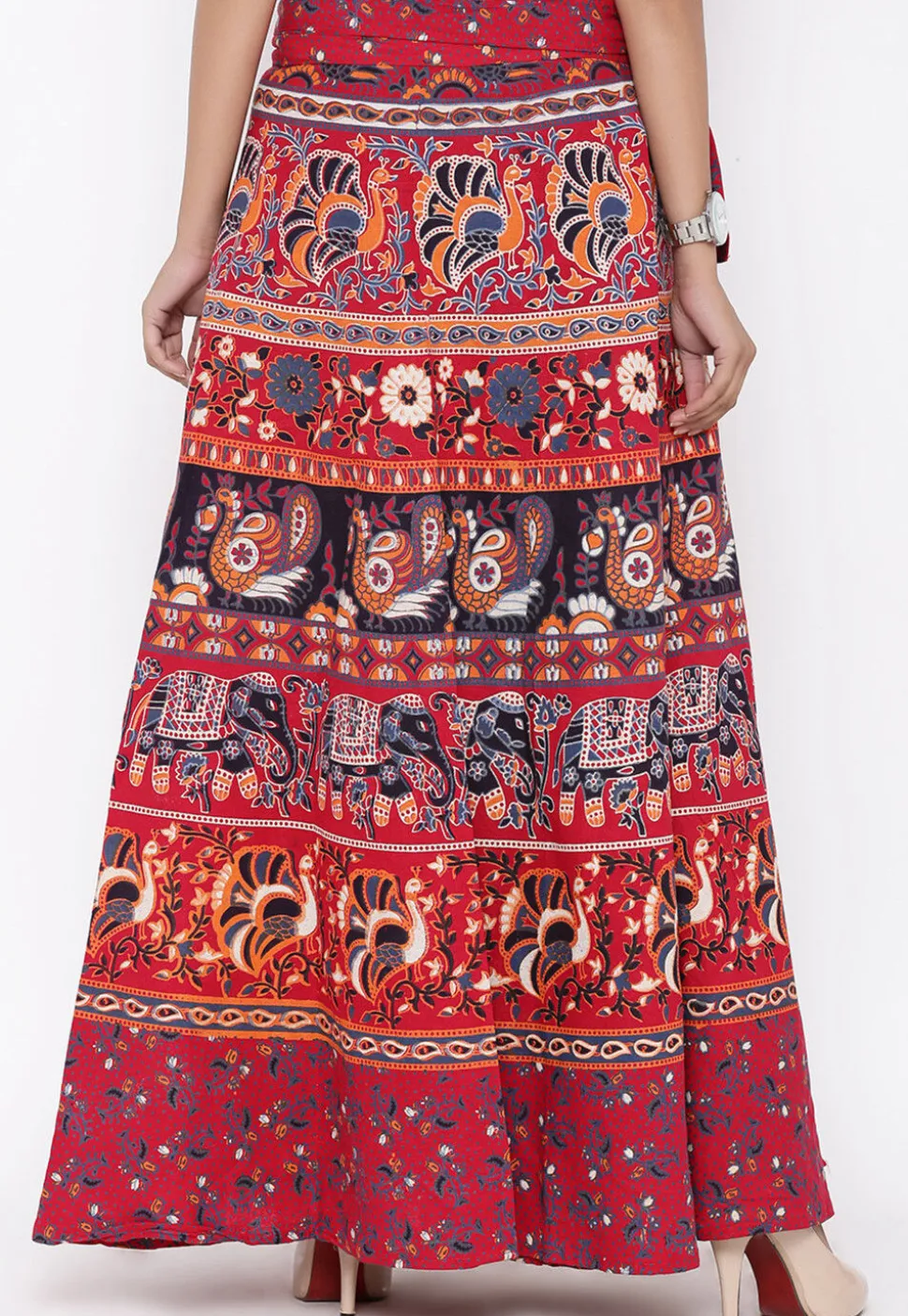 Mandala Printed Pure Cotton Wrap Around Skirt in Red