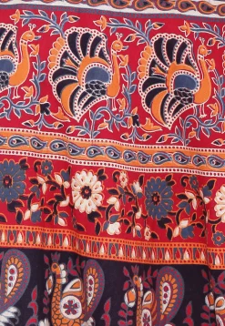 Mandala Printed Pure Cotton Wrap Around Skirt in Red
