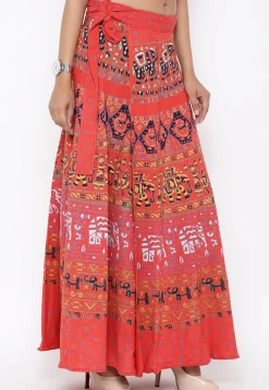 Mandala Printed Pure Cotton Wrap Around Skirt in Peach