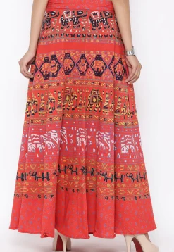 Mandala Printed Pure Cotton Wrap Around Skirt in Peach