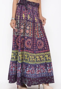 Mandala Printed Pure Cotton Wrap Around Skirt in Purple