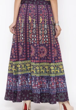 Mandala Printed Pure Cotton Wrap Around Skirt in Purple