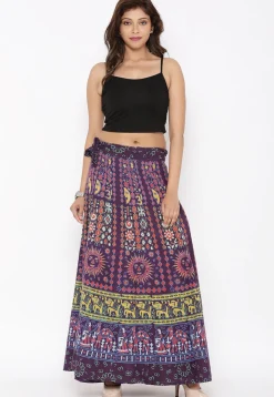 Mandala Printed Pure Cotton Wrap Around Skirt in Purple