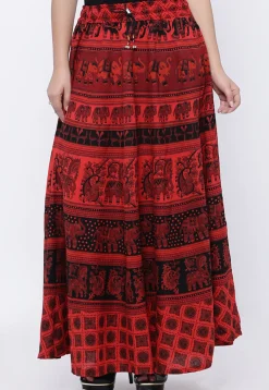 Mandala Printed Pure Cotton Skirt in Red