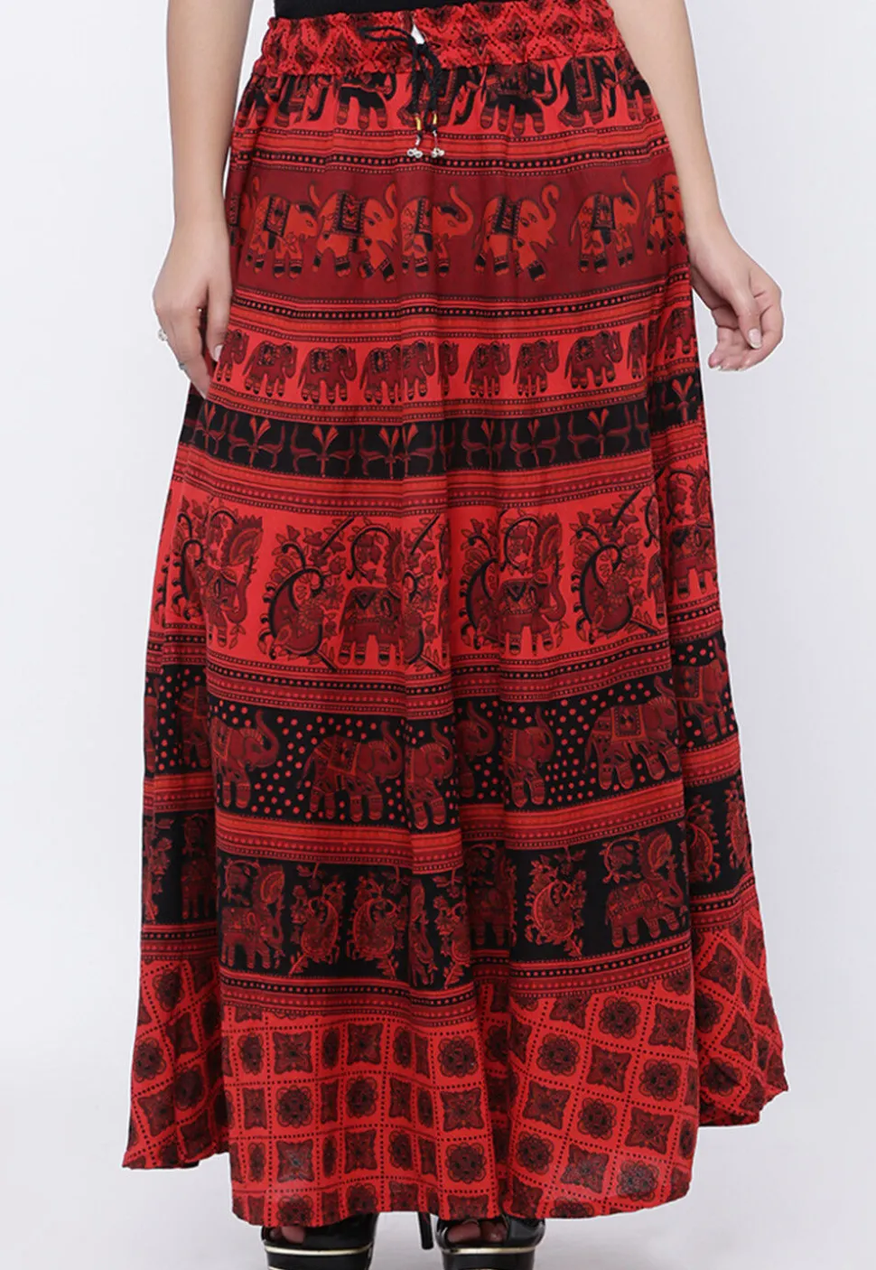 Mandala Printed Pure Cotton Skirt in Red