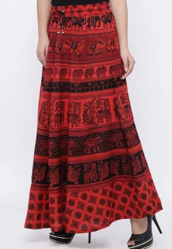 Mandala Printed Pure Cotton Skirt in Red