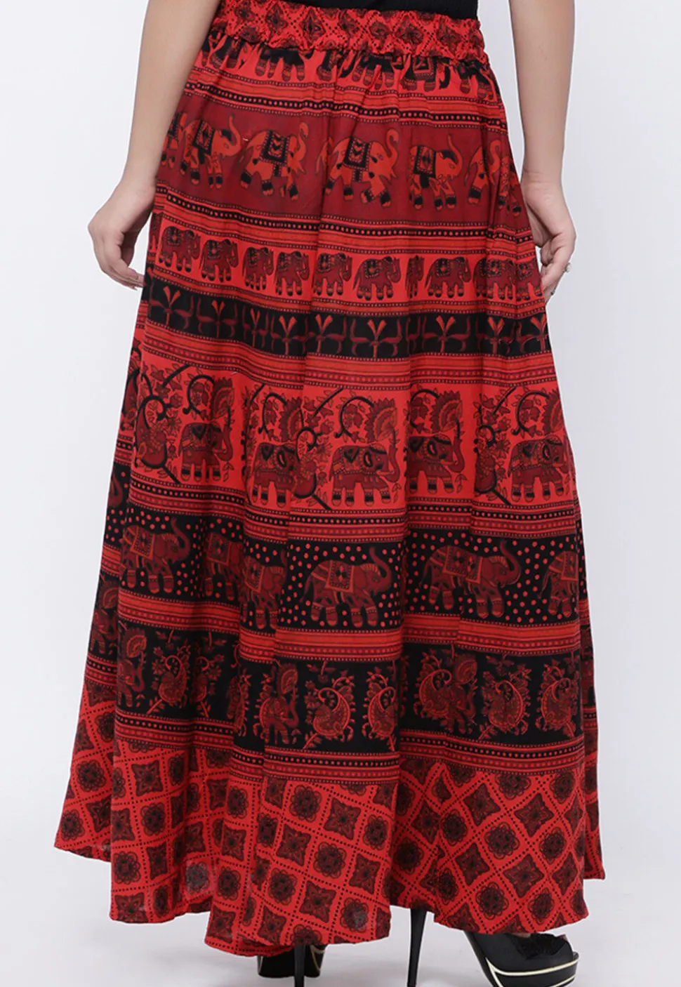 Mandala Printed Pure Cotton Skirt in Red
