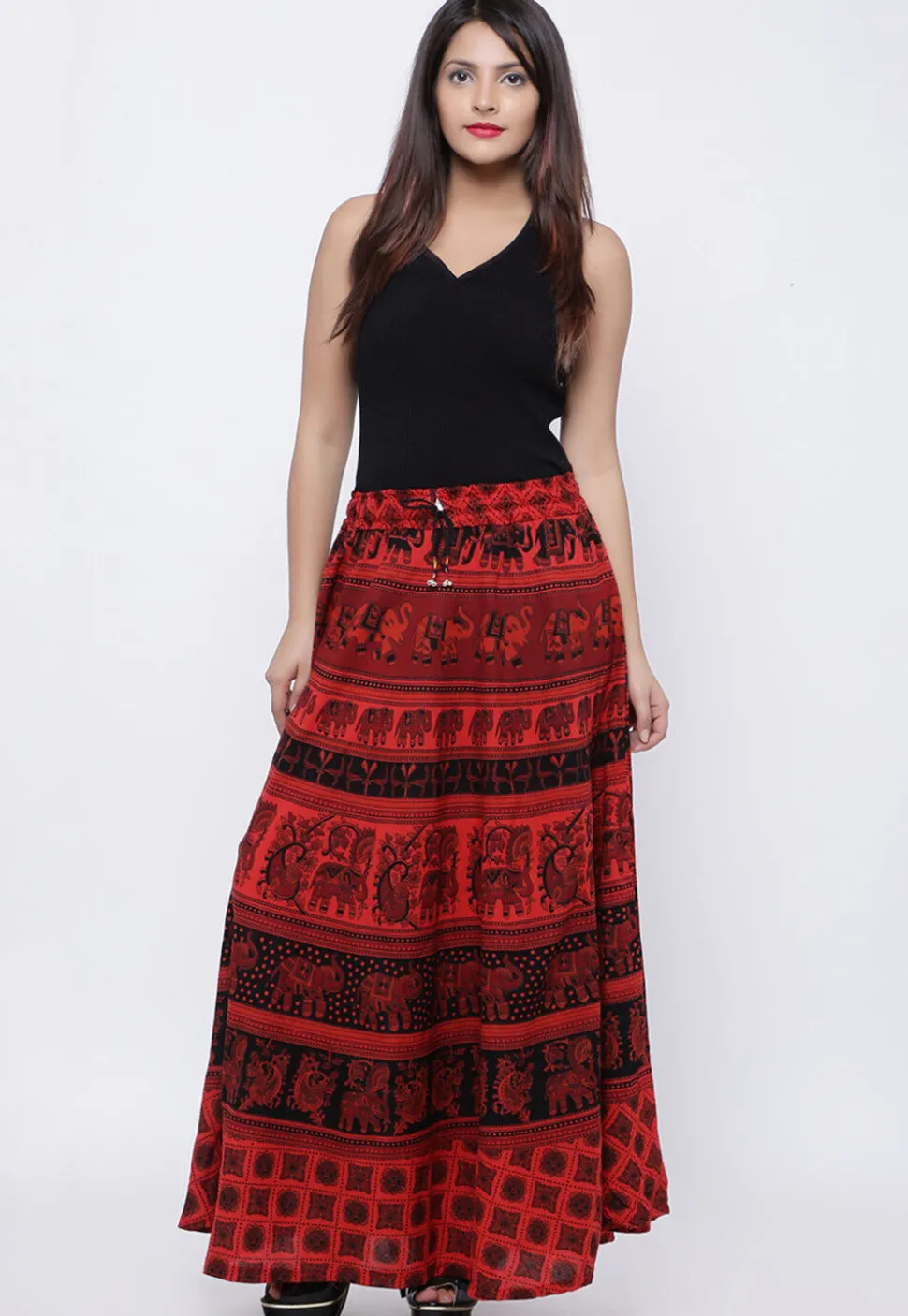 Mandala Printed Pure Cotton Skirt in Red