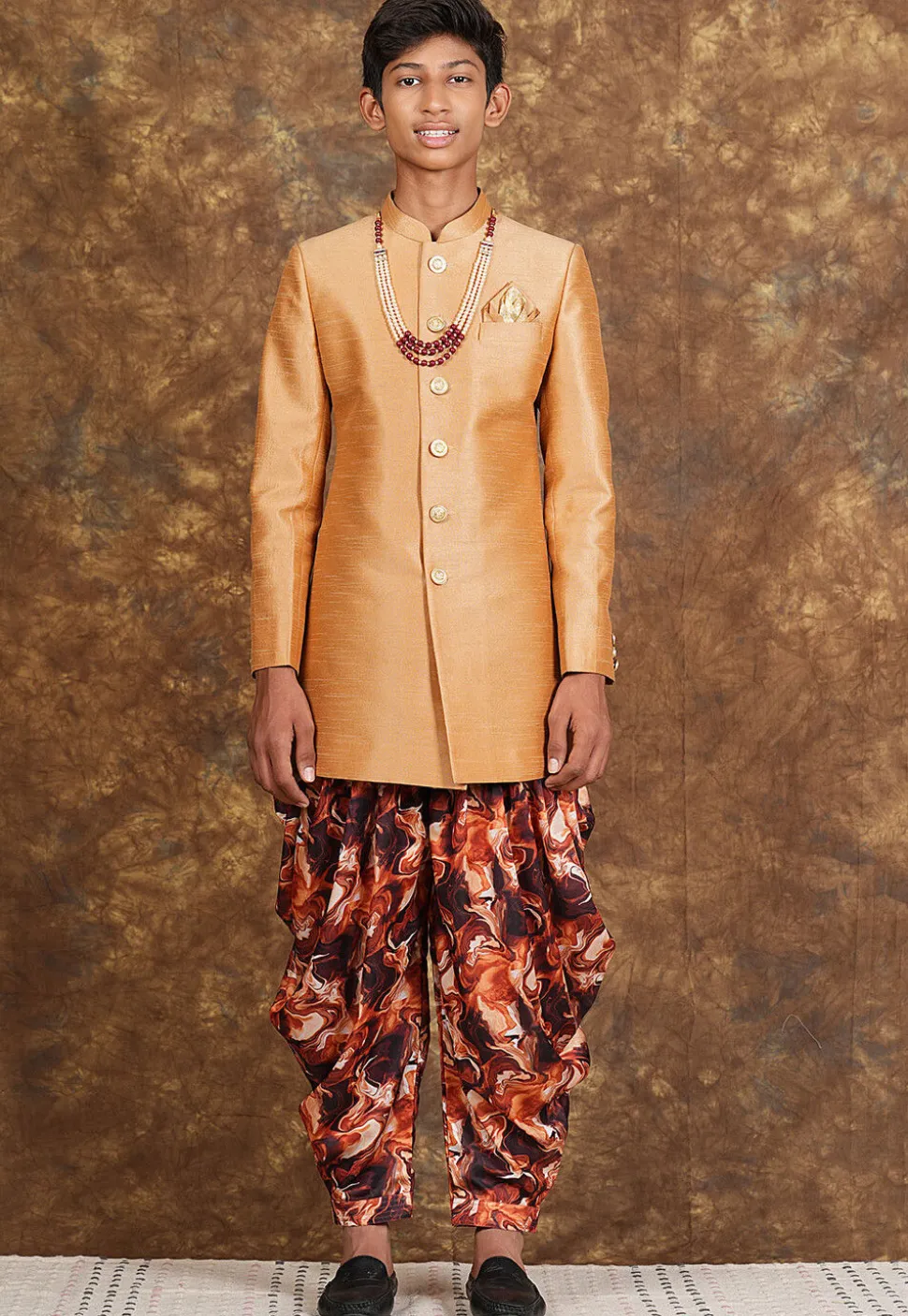 Marbel Printed Art Silk Sherwani in Beige